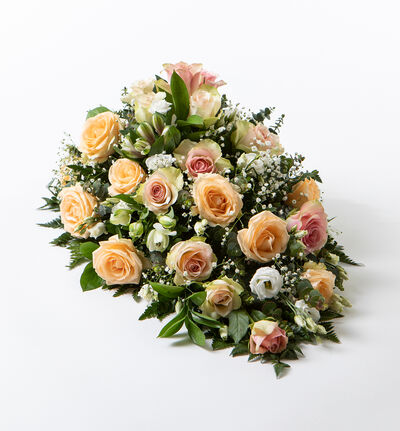 Båredekorasjon i hvitt, rosa og fersken 60 cm Båredekorasjon i hvitt, rosa og fersken 60 cm